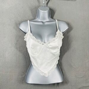 Boohoo Lace Trim Cami Top White‎ Sleeveless Cropped UK 6